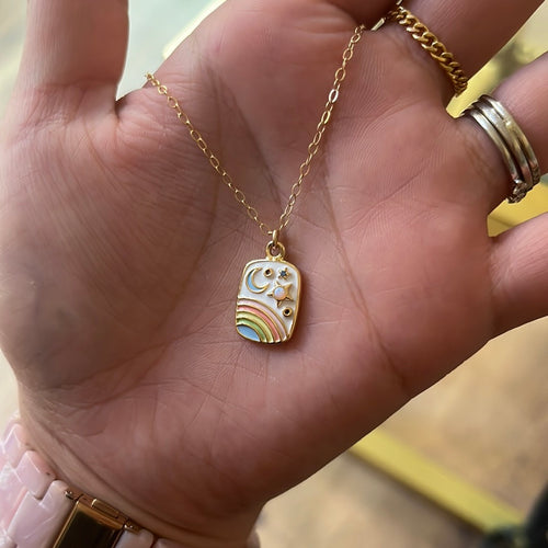 Rainbow Opal Charm Necklace - Gold Filled