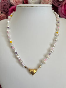 Freshwater Pearl Necklace - Heart Clasp