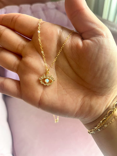Opal Eye Charm Necklace - Gold Filled