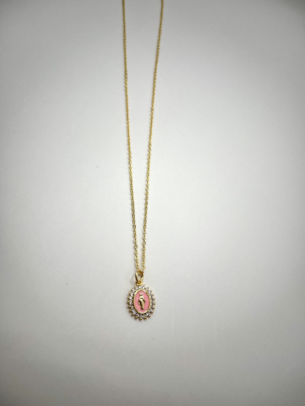 Mini Pink Lady Guadalupe Necklace - Gold Filled