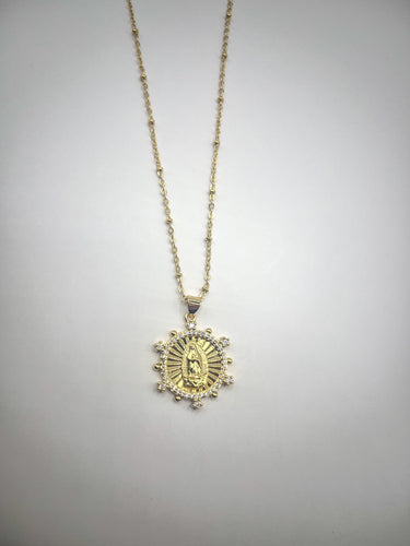 Lady Guadalupe CZ Gold Pendant Necklace - Gold Filled