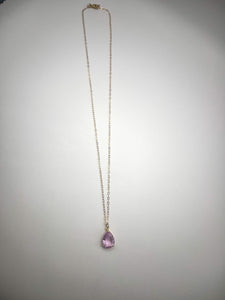 Pink Tear Drop Necklace - Gold Filled