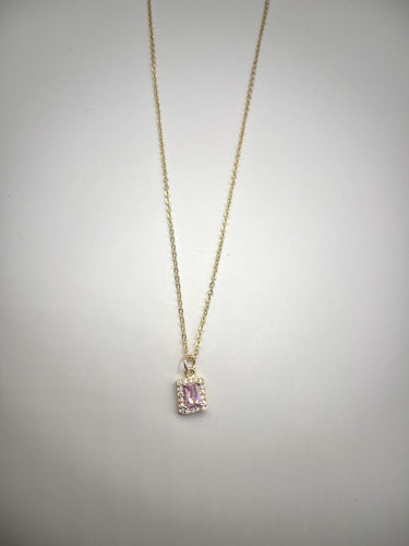 Pink Emerald Cut Necklace - Gold Filled