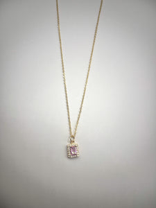 Pink Emerald Cut Necklace - Gold Filled