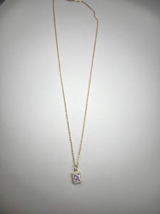 Pink Emerald Cut Necklace - Gold Filled